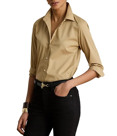 Lauren Ralph Lauren Silky Stretch Cotton Blend Point Collar Long Sleeve Shirt