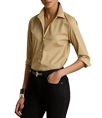 Lauren Ralph Lauren Silky Stretch Cotton Blend Point Collar Long Sleeve Shirt