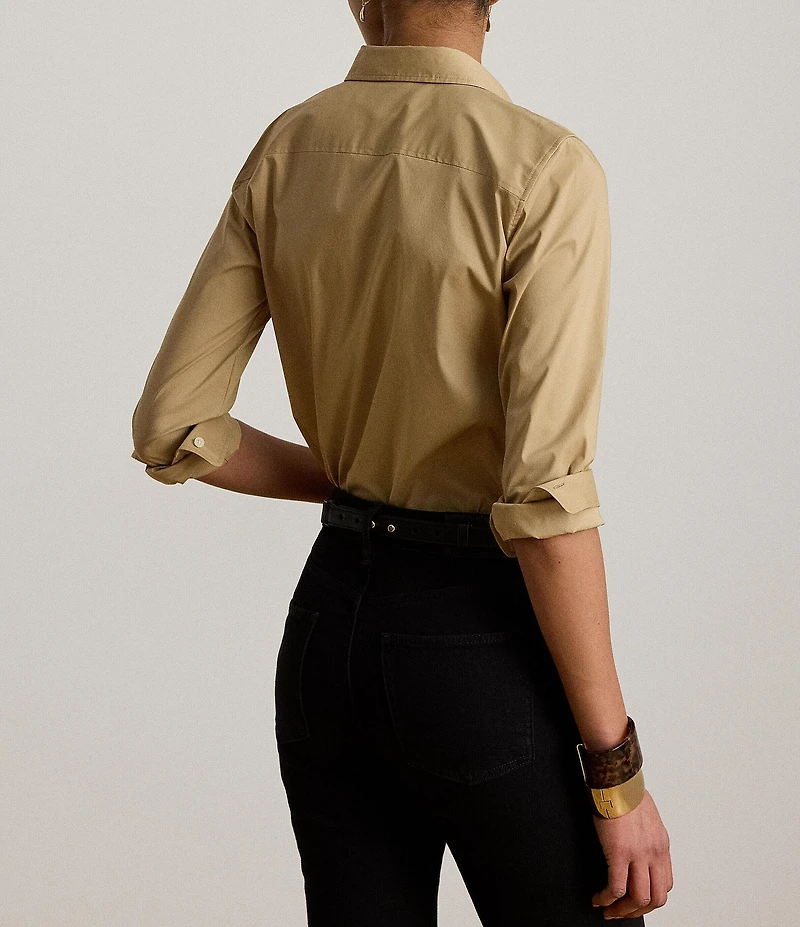 Lauren Ralph Lauren Silky Stretch Cotton Blend Point Collar Long Sleeve Shirt