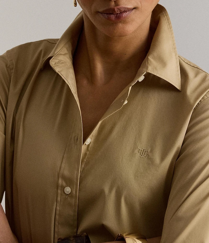 Lauren Ralph Lauren Silky Stretch Cotton Blend Point Collar Long Sleeve Shirt