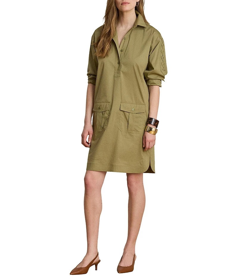 Lauren Ralph Lauren Silky Stretch Cotton Spread Collar Long Sleeve Shirt Dress