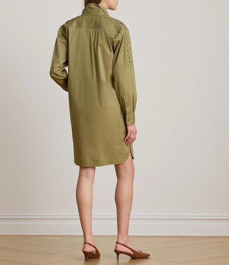 Lauren Ralph Lauren Silky Stretch Cotton Spread Collar Long Sleeve Shirt Dress