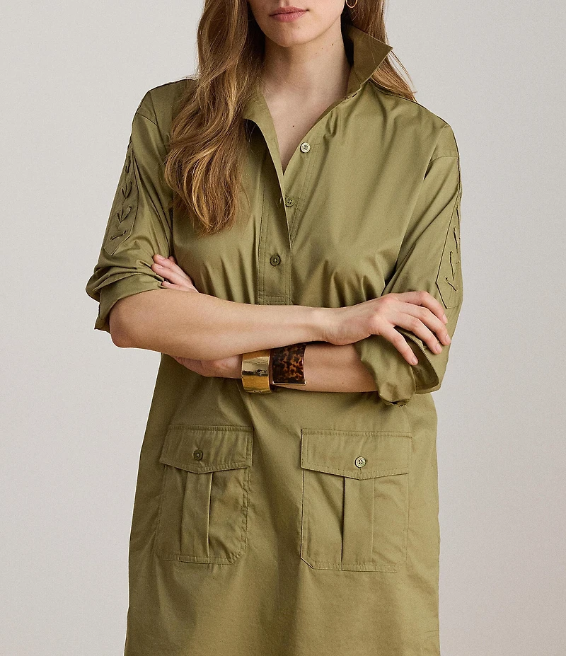 Lauren Ralph Lauren Silky Stretch Cotton Spread Collar Long Sleeve Shirt Dress