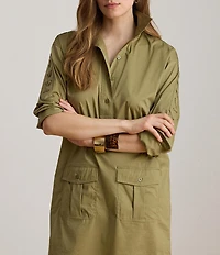 Lauren Ralph Lauren Silky Stretch Cotton Spread Collar Long Sleeve Shirt Dress