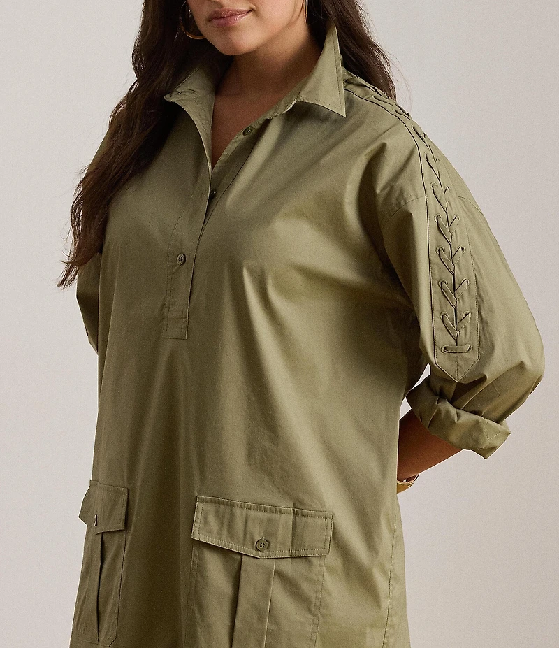 Lauren Ralph Lauren Silky Stretch Cotton Spread Collar Long Sleeve Shirt Dress