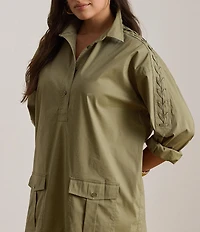 Lauren Ralph Lauren Silky Stretch Cotton Spread Collar Long Sleeve Shirt Dress
