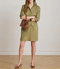 Lauren Ralph Lauren Silky Stretch Cotton Spread Collar Long Sleeve Shirt Dress