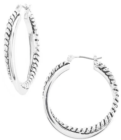 Lauren Ralph Lauren Silver Twisted Hoop Earrings