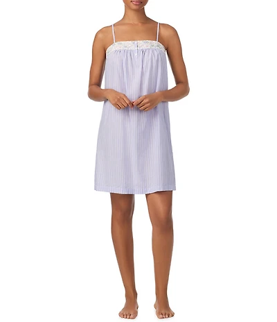 Lauren Ralph Lauren Sleeveless Border Trimmed Striped Short Nightgown
