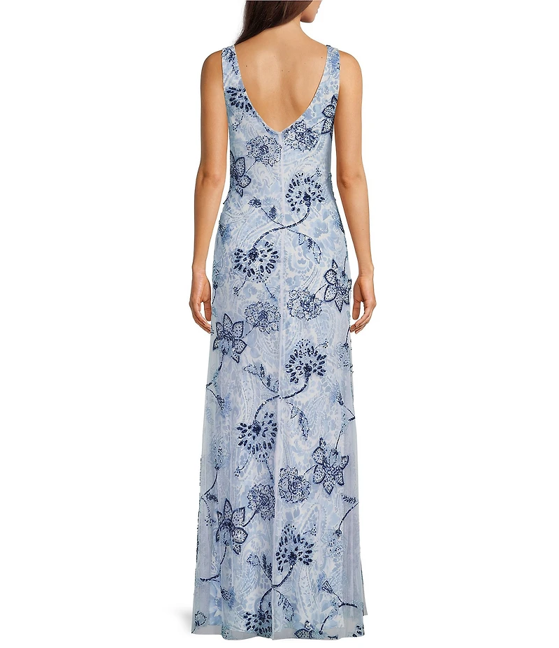 Lauren Ralph Lauren Sleeveless Floral Beaded Tulle Gown