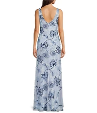 Lauren Ralph Lauren Sleeveless Floral Beaded Tulle Gown