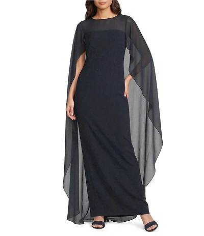 Lauren Ralph Lauren Sleeveless Georgette Cape Overlay Gown