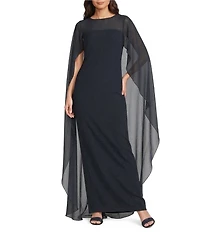 Lauren Ralph Lauren Sleeveless Georgette Cape Overlay Gown