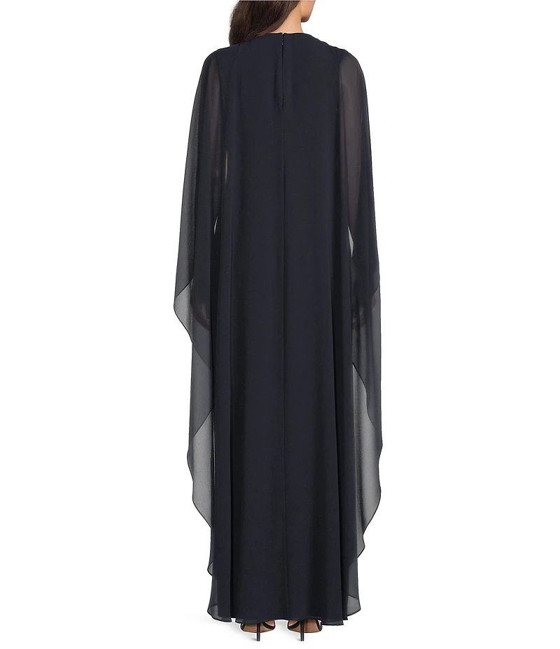 Lauren Ralph Lauren Sleeveless Georgette Cape Overlay Gown