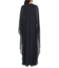 Lauren Ralph Lauren Sleeveless Georgette Cape Overlay Gown