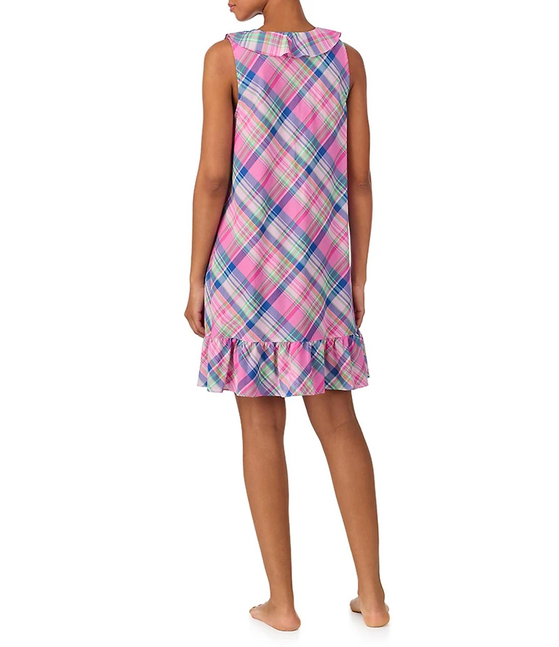 Lauren Ralph Lauren Sleeveless Keyhole Tie-Front Woven Lawn Plaid Nightgown