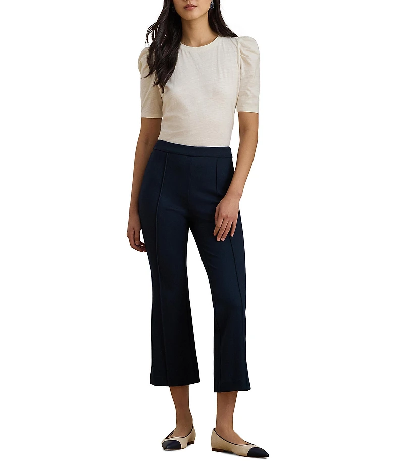 Lauren Ralph Lauren Slub Jersey Knit Crew Neck Short Puff Sleeve Top