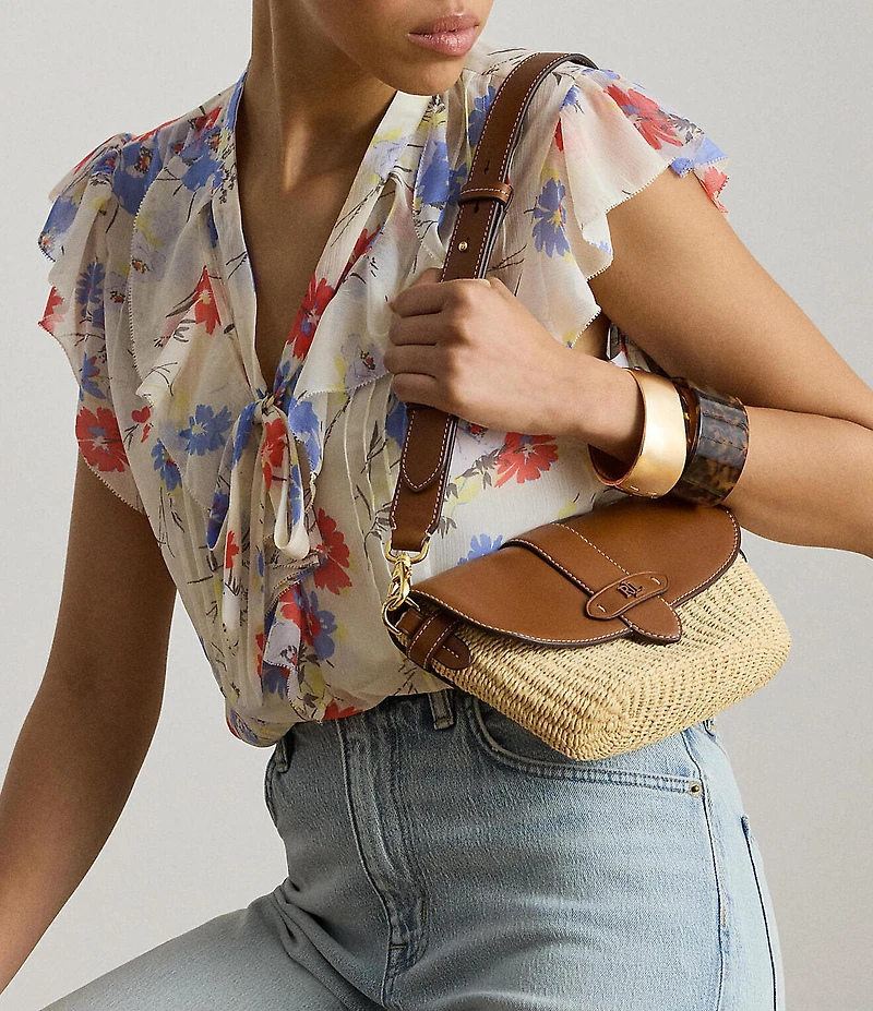 Lauren Ralph Lauren Small Lynden Straw Shoulder Bag