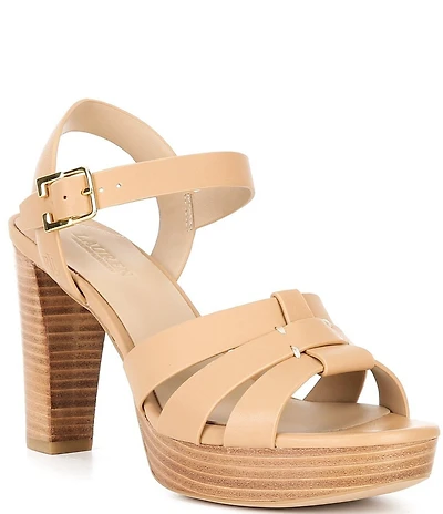 Lauren Ralph Lauren Soffia Nappa Leather Ankle Strap Block Heel Sandals