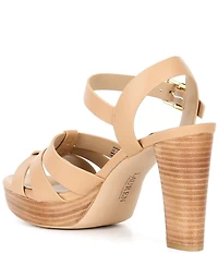 Lauren Ralph Lauren Soffia Nappa Leather Ankle Strap Block Heel Sandals