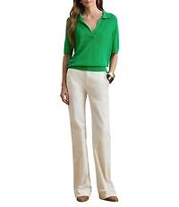 Lauren Ralph Lauren Soft Cotton-Blend Johnny Collar Short Sleeve Polo Sweater