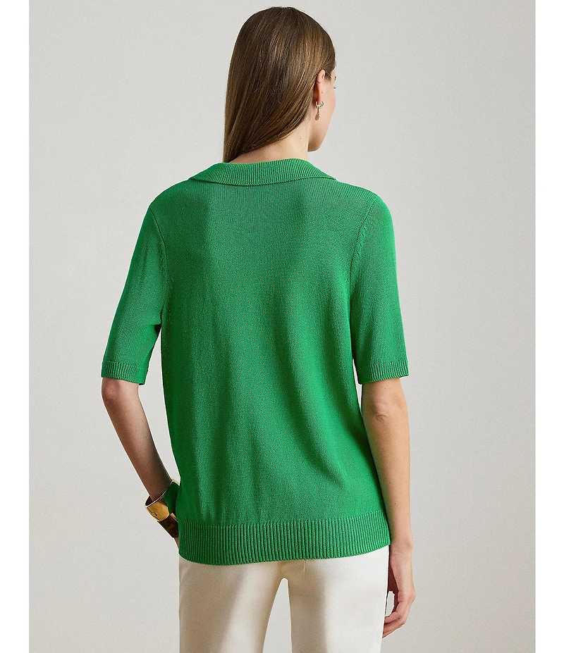 Lauren Ralph Lauren Soft Cotton-Blend Johnny Collar Short Sleeve Polo Sweater