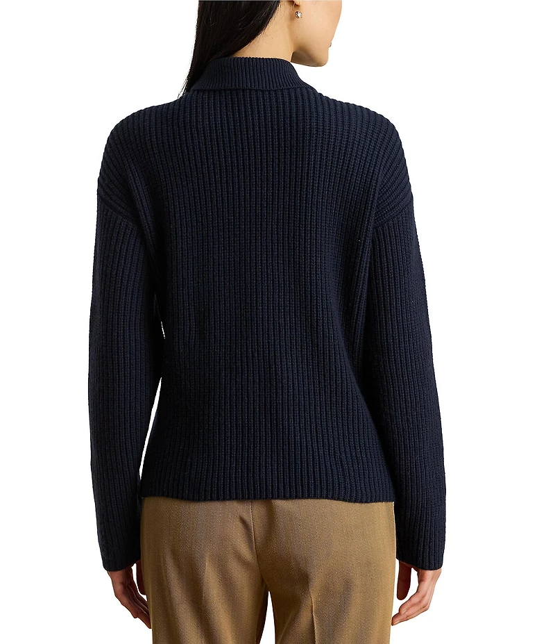 Lauren Ralph Lauren Soft Wool Blend Johnny Collar Long Sleeve Polo Sweater