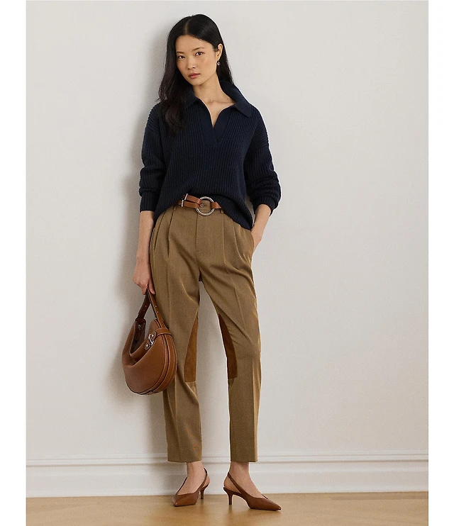 Lauren Ralph Lauren Soft Wool Blend Johnny Collar Long Sleeve Polo