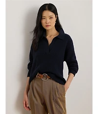Lauren Ralph Lauren Soft Wool Blend Johnny Collar Long Sleeve Polo Sweater