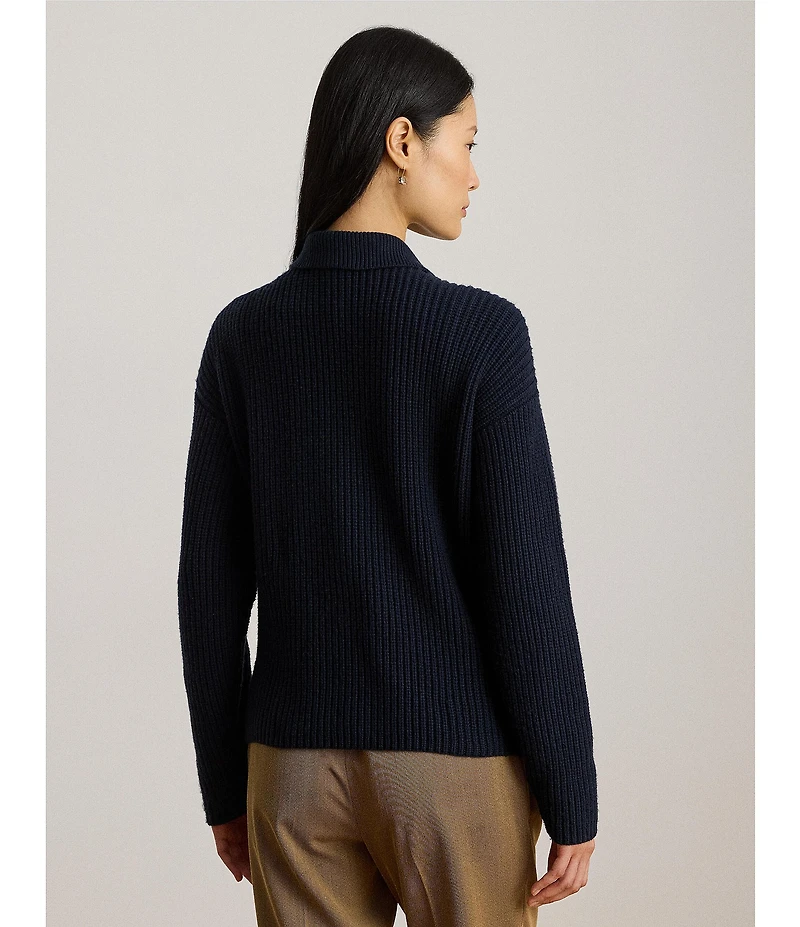 Lauren Ralph Lauren Soft Wool Blend Johnny Collar Long Sleeve Polo Sweater