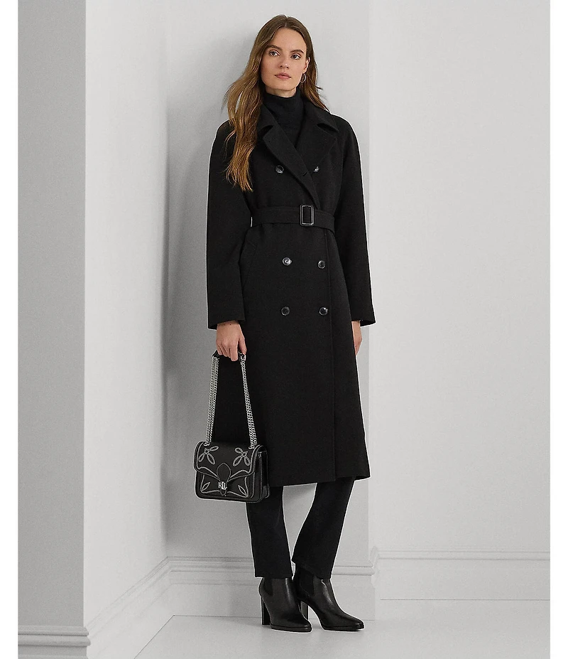 Lauren Ralph Lauren Solid Crepe Notch Collar Single Breasted Coat