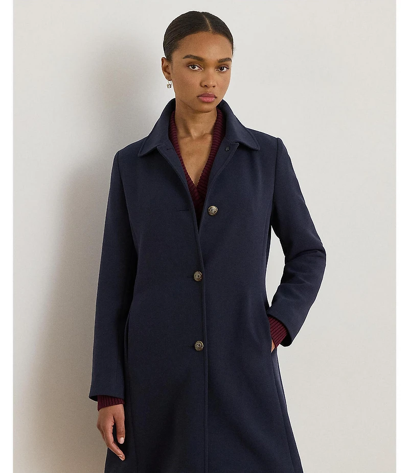 Lauren Ralph Lauren Solid Crepe Notch Collar Single Breasted Coat
