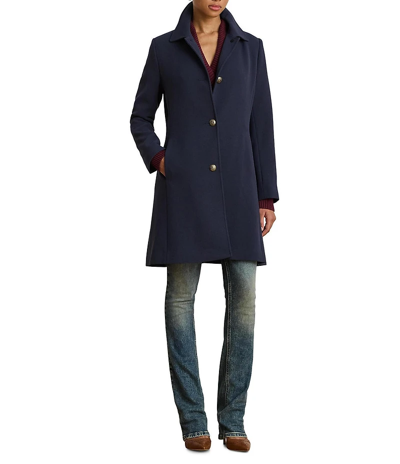 Lauren Ralph Lauren Solid Crepe Notch Collar Single Breasted Coat