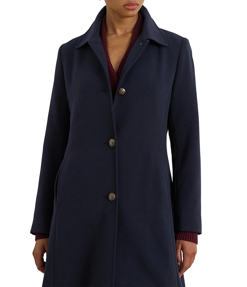 Lauren Ralph Lauren Solid Crepe Notch Collar Single Breasted Coat