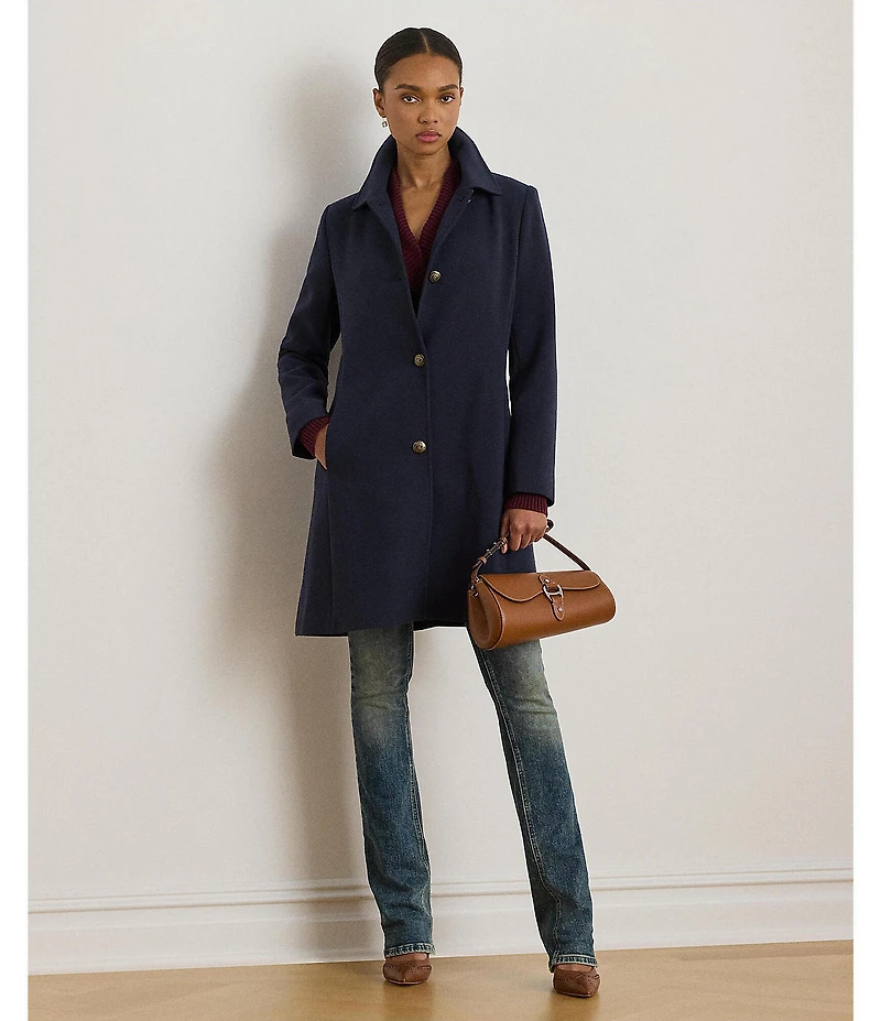 Lauren Ralph Lauren Solid Crepe Notch Collar Single Breasted Coat