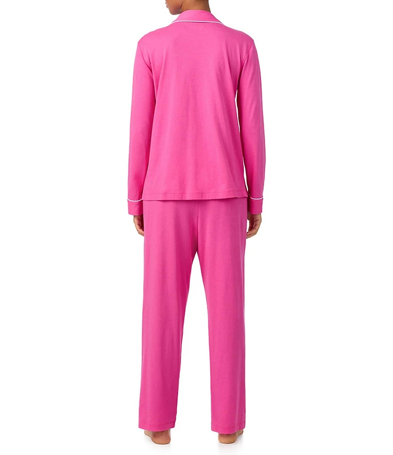 Lauren Ralph Lauren Solid Long Sleeve Notch Collar Long Jersey Knit Pajama Set