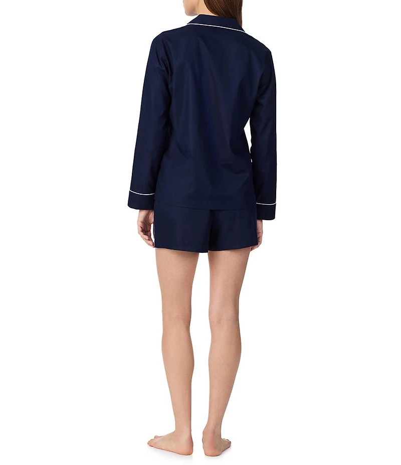Lauren Ralph Lauren Solid Long Sleeve Notch Collar Woven Cotton Boxer Pajama Set