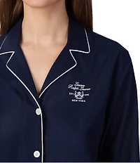 Lauren Ralph Lauren Solid Long Sleeve Notch Collar Woven Cotton Boxer Pajama Set