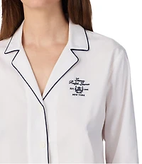 Lauren Ralph Lauren Solid Long Sleeve Notch Collar Woven Cotton Boxer Pajama Set