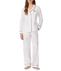 Lauren Ralph Lauren Solid Long Sleeve Notch Collar Woven Cotton Pant Pajama Set