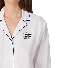 Lauren Ralph Lauren Solid Long Sleeve Notch Collar Woven Cotton Pant Pajama Set