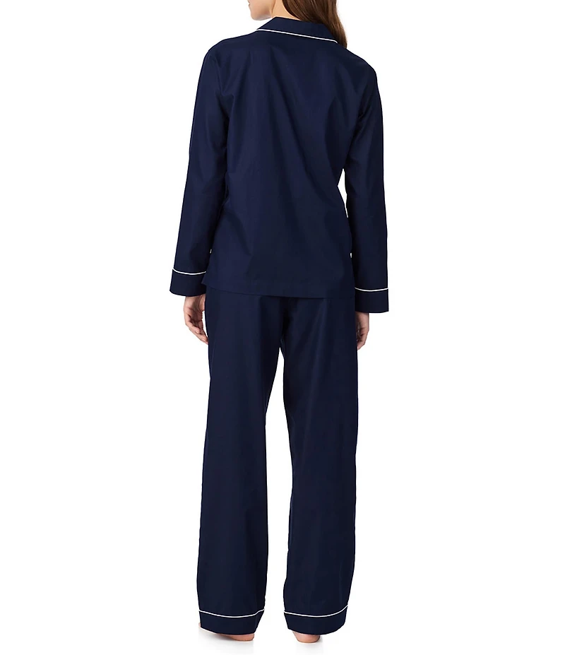 Lauren Ralph Lauren Solid Long Sleeve Notch Collar Woven Cotton Pant Pajama Set