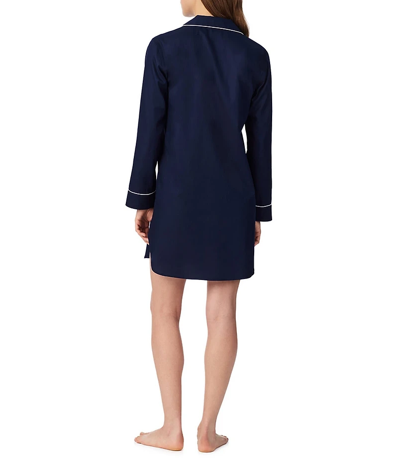 Lauren Ralph Lauren Solid Long Sleeve Notch Collar Woven Cotton Sleepshirt