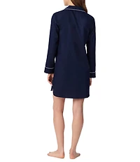 Lauren Ralph Lauren Solid Long Sleeve Notch Collar Woven Cotton Sleepshirt