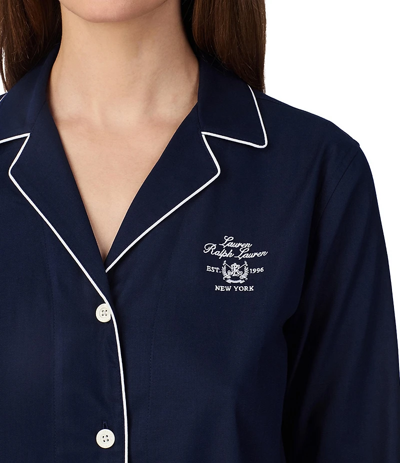 Lauren Ralph Lauren Solid Long Sleeve Notch Collar Woven Cotton Sleepshirt