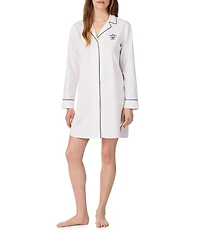 Lauren Ralph Lauren Solid Long Sleeve Notch Collar Woven Cotton Sleepshirt