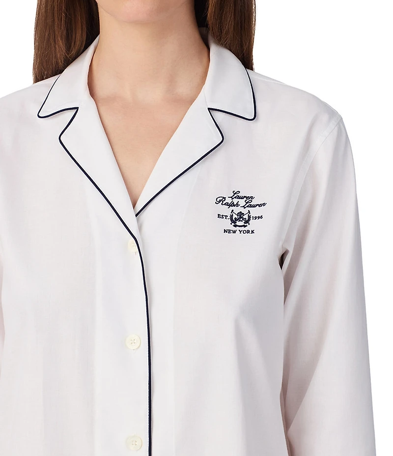 Lauren Ralph Lauren Solid Long Sleeve Notch Collar Woven Cotton Sleepshirt