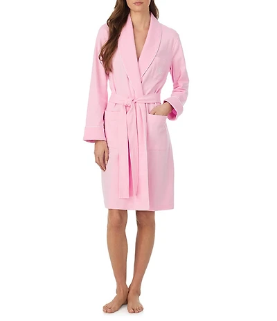 Lauren Ralph Lauren Solid Long Sleeve Quilted Shawl Collar Knit Short Robe