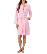 Lauren Ralph Lauren Solid Long Sleeve Quilted Shawl Collar Knit Short Robe