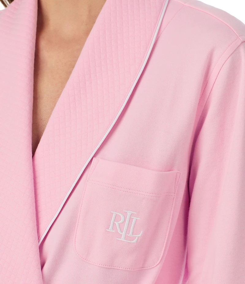 Lauren Ralph Lauren Solid Long Sleeve Quilted Shawl Collar Knit Short Robe